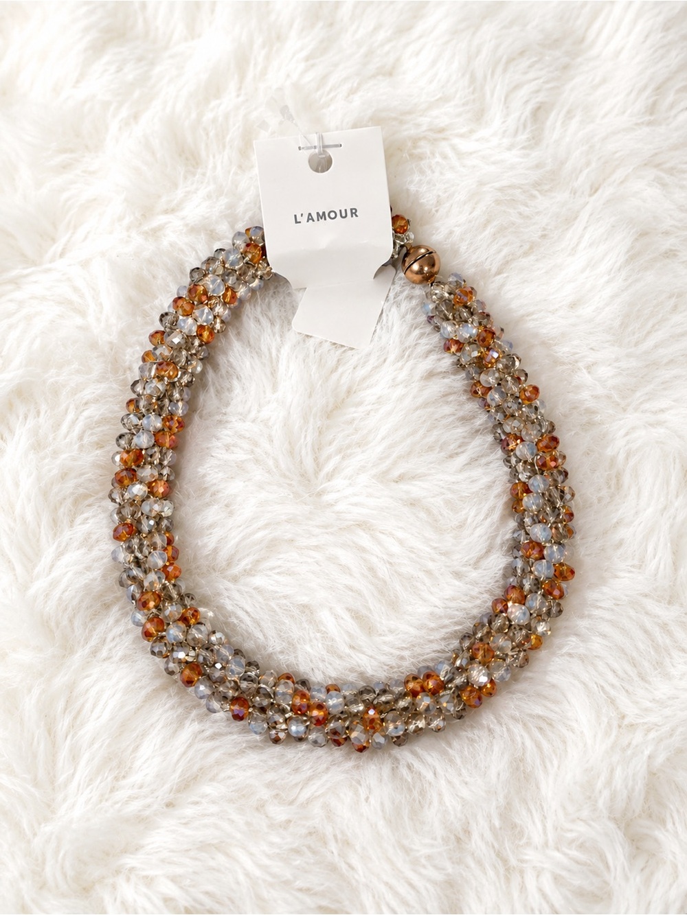 VINTAGE L'Amour Amber & Smoky Beaded Twist Necklace